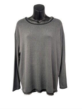 Flora Ashley Women's Gray Solid Knit Round Neck Raw Hem Pullover Top Size S
